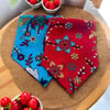 Kırmızı ve Mavi Renk  Çiçek Desenli 2'li Çok Amaçlı %100 Koton Bandana 