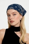 Lacivert Renk Beyaz Desenli %100 Koton Bandana