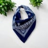 Lacivert Renk Etnik Desenli %100 Koton Bandana