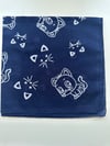 Lacivert Renk Kedi Figürlü %100 Koton Bandana