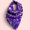 Mor Renk  Çiçek Desenli Çok Amaçlı %100 Koton Bandana 