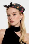 Siyah Renk Kumaş İçi Kelebek Desenli 100% Koton Bandana