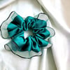 Yeşil Kenarları Tül  Scrunchie Büyük Boy Simit Toka