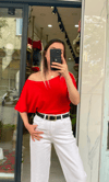  Omuz Detaylı Modal Bluz Kırmızı