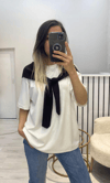 Fular Detay T-Shirt-Kahve