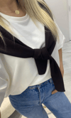 Fular Detay T-Shirt-Kahve