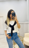 Fular Detay T-Shirt-Kahve