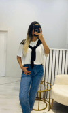 Fular Detay T-Shirt-Siyah