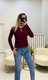 Gold Düğme Detaylı Bordo Body