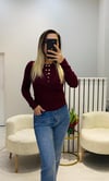 Gold Düğme Detaylı Bordo Body