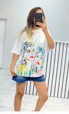 Grafiti Baskılı T-Shirt Pembe