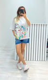 Grafiti Baskılı T-Shirt Pembe