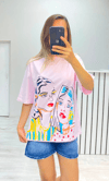 Grafiti Baskılı T-Shirt Pembe