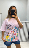 Grafiti Baskılı T-Shirt Pembe
