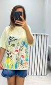 Grafiti Baskılı T-Shirt Sarı