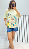 Grafiti Baskılı T-Shirt Sarı