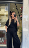 Modal Kumaş Tshirt ve Şalvar Pantolon Takım Siyah