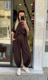 Modal Kumaş Tshirt ve Şalvar Pantolon Takım KAHVE