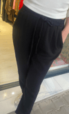 Müslin Kumaş Bilek Paça Pantolon - Siyah