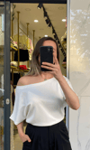 Omuz Detaylı Modal Bluz - Beyaz
