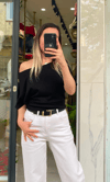 Omuz Detaylı Modal Bluz - Siyah