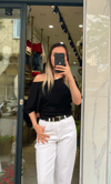Omuz Detaylı Modal Bluz - Siyah