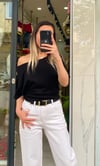 Omuz Detaylı Modal Bluz - Siyah