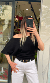 Omuz Detaylı Modal Bluz - Siyah