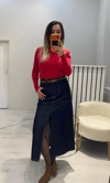 Önü Yırtmaçlı Cep Detaylı Denim Etek