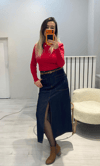 Önü Yırtmaçlı Cep Detaylı Denim Etek