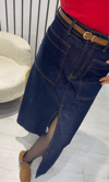 Önü Yırtmaçlı Cep Detaylı Denim Etek