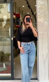 Siyah Belden Oturtmalı Yarasa Kol Bluz