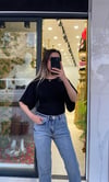 Siyah Belden Oturtmalı Yarasa Kol Bluz