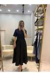 Siyah Maxi Boy Volanlı Elbise