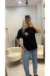 Siyah Payetli Palmiye Desenli Kadın T-shirt