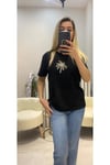 Siyah Payetli Palmiye Desenli Kadın T-shirt