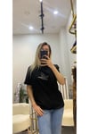Siyah Payetli Palmiye Desenli Kadın T-shirt