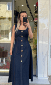 Süs Düğmeli Denim Elbise 