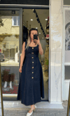 Süs Düğmeli Denim Elbise 