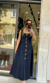 Süs Düğmeli Denim Elbise 