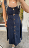 Süs Düğmeli Denim Elbise 