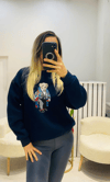Teddy Ayıcık Baskılı Şardonlu Sweat Lacivert