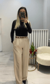 Ultra Yüksek Bel Palazzo Kumaş Pantolon - Bej