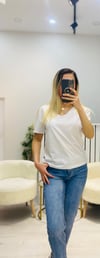 V Yaka Basic T-Shirt - Beyaz
