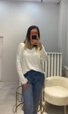 V Yaka Oversize Ekru Bluz