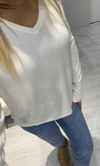V Yaka Oversize Ekru Bluz