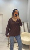V Yaka Oversize Kırmızı Bluz