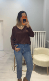 V Yaka Oversize Kırmızı Bluz