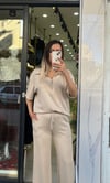 Yakalı Fermuarlı Kısa Kol Modal Takım Taş Rengi