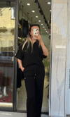 Yakalı Fermuarlı Kısa Kol Modal Takım Siyah